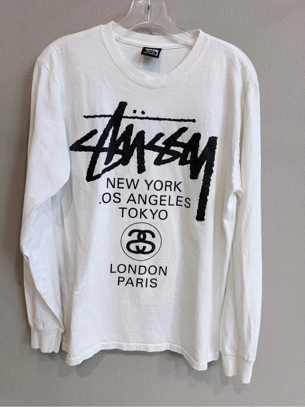 Stussy World Tour Long Sleeve Graphic Tee White Black Size M Streetwear